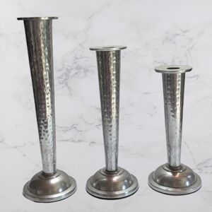 Modern Silver Tone Metal Hammered Tapper Candle Holders Candle Sticks